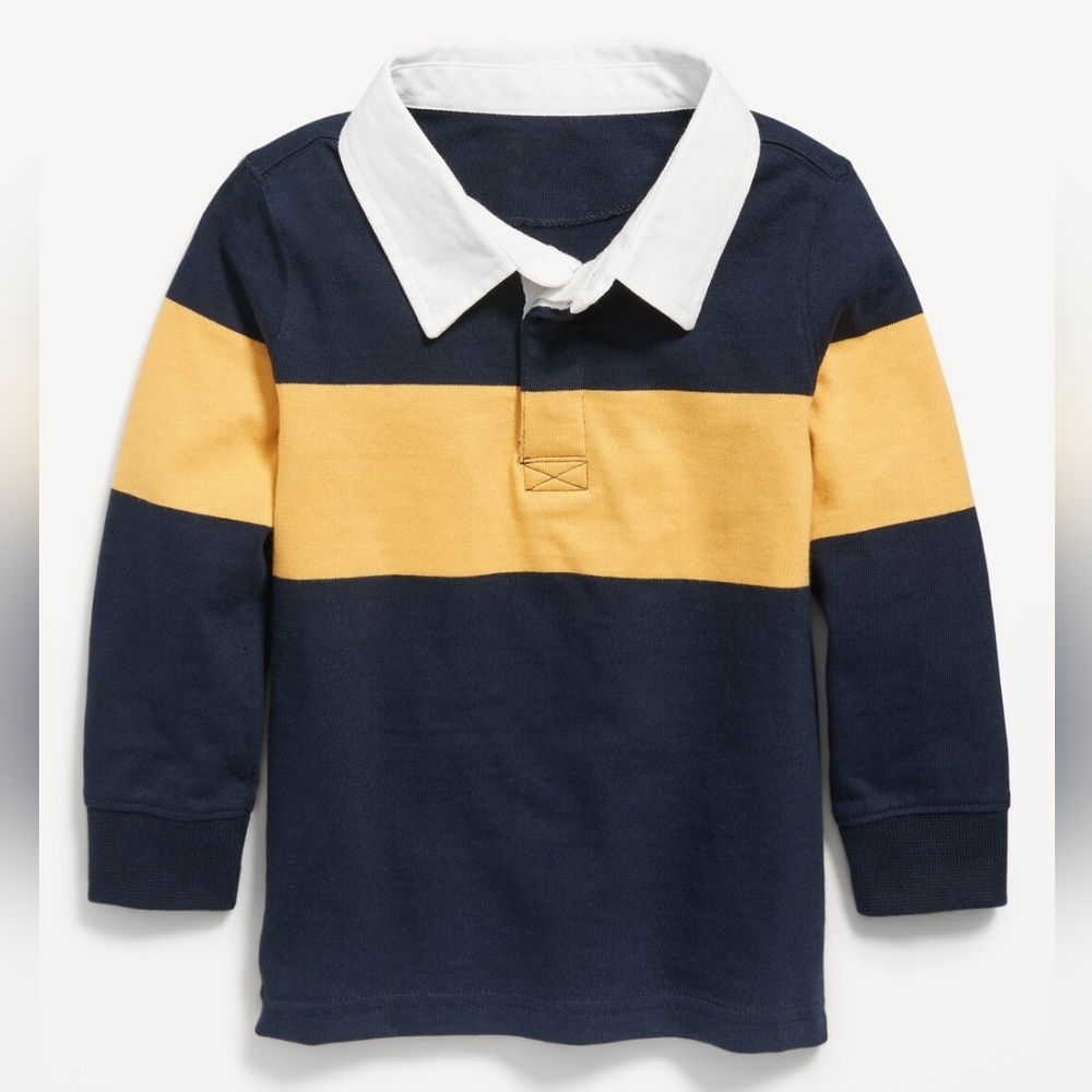 NWT 5Y Old Navy Bold Stripe Jersey Rugby Polo Gold Navy Blue Stripes Squash